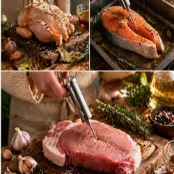 Strzykawka do mięsa 60ml natrysku do peklowania marynowania ryb 3 igły-5907451377871