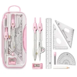 Zestaw geometryczny 9 elementów do szkoły cyrkiel linijka ekierka etui-5907451387832