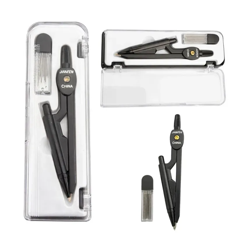 Cyrkiel szkolny z ołówkiem + grafit w etui zestaw geometryczny etui-5907451387825