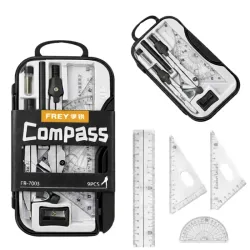 Zestaw geometryczny 9 elem. do szkoły cyrkiel linijka ekierka w etui-5907451387856
