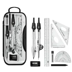 Zestaw geometryczny 9 elem. do szkoły cyrkiel linijka ekierka w etui-5907451387856