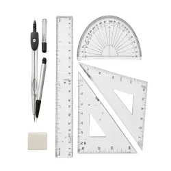 Zestaw geometryczny 7 elementów linijka cyrkiel ekierki kątomierz etui-5907451387818