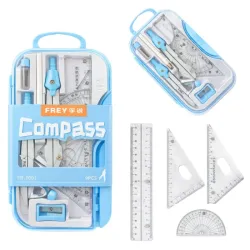 Zestaw geometryczny do szkoły 9 elementów cyrkiel linijka ekierka etui-5907451387849