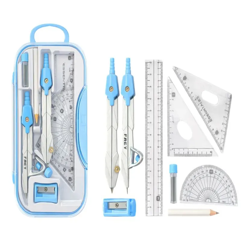 Zestaw geometryczny do szkoły 9 elementów cyrkiel linijka ekierka etui-5907451387849