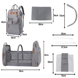 Plecak wielofunkcyjny z łóżeczkiem organizer duży pojemny mommy bag-5907451386132