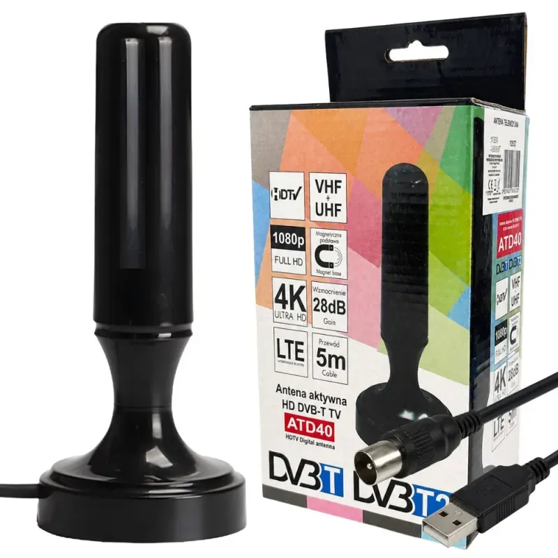 Mocna antena aktywna 4k fhd z wzmacniaczem dvbt2 tv mux-8 lte pokojowa-5907451386255