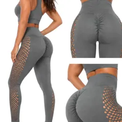 Legginsy damskie push up modelujące wysoki stan fitness szare L/XL-5907451384640