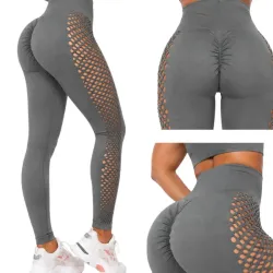 Legginsy damskie push up modelujące wysoki stan fitness szare S/M-5907451384602