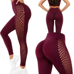 Legginsy damskie push up modelujące wysoki stan fitness bordo L/XL-5907451384602