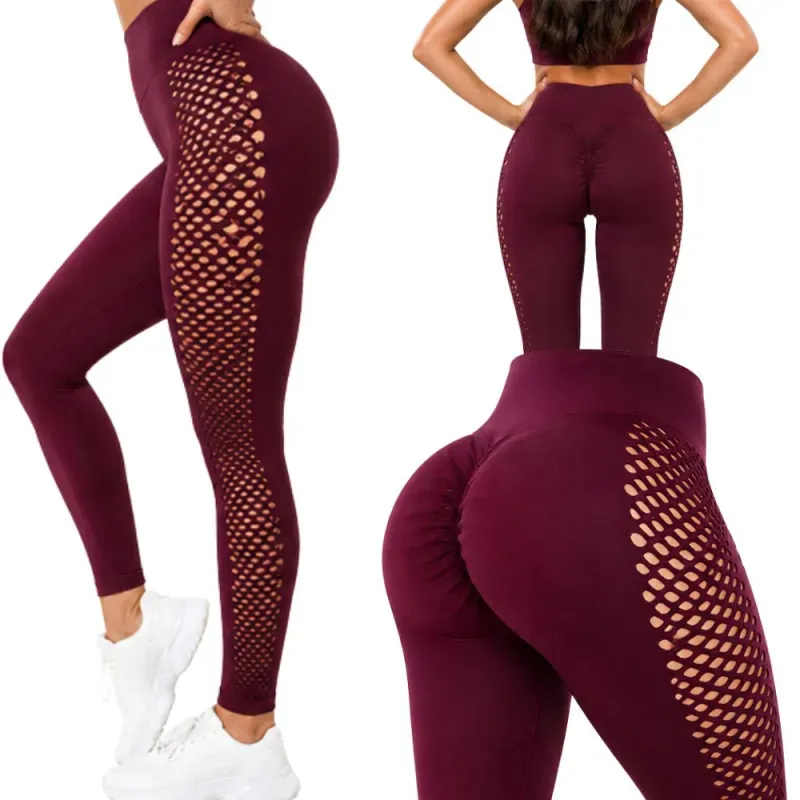 Legginsy damskie push up modelujące wysoki stan fitness bordo L/XL-5907451384602
