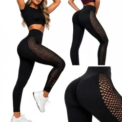 Legginsy damskie push up modelujące wysoki stan fitness czarne S/M-5907451384633
