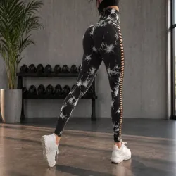 Legginsy damskie S/M push up marmurkowe wysoki stan modelujące fitness-5907451384381