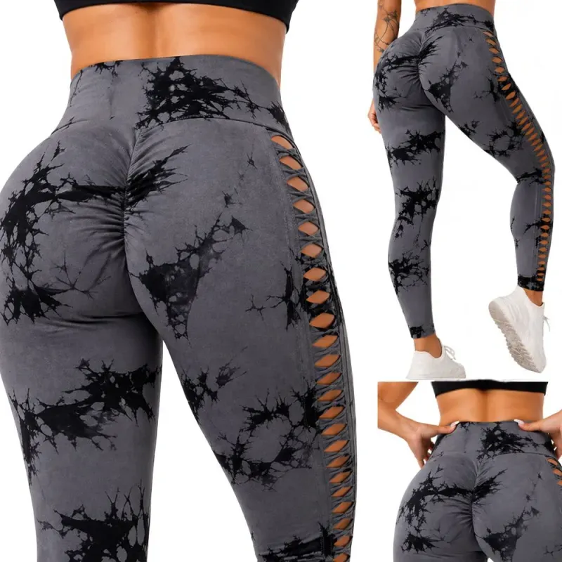 Legginsy damskie push up marmurkowe wysoki stan modelujące fitness s/m-5907451384404