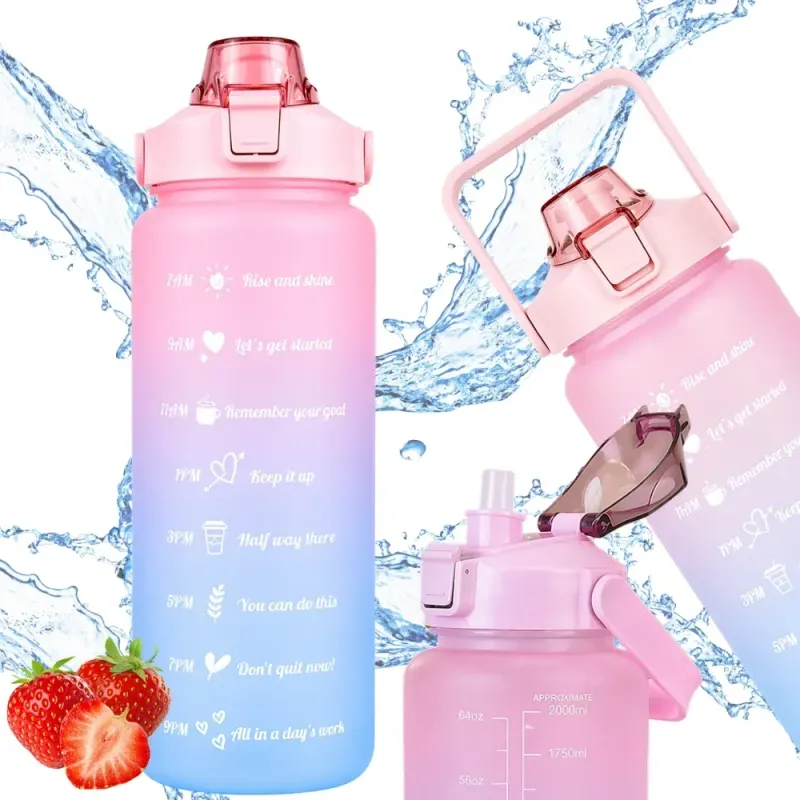 Bidon na wodę butelka motywacyjna 2000 ml ze słomką z miarką sport fitness-5907451381366