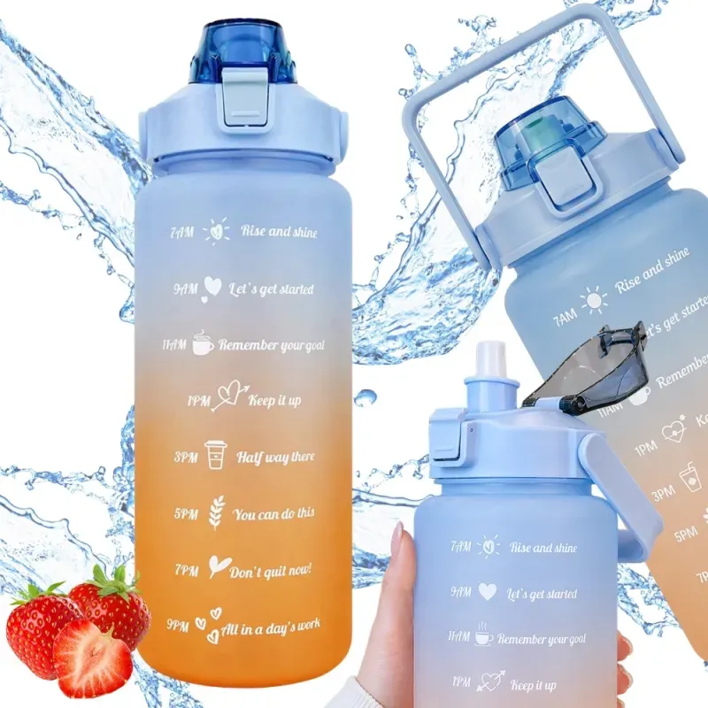 Bidon na wodę butelka motywacyjna 2000 ml ze słomką z miarką sport fitness-5907451381359