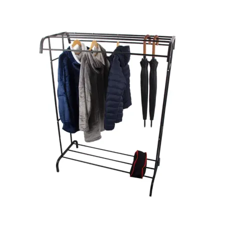 Wieszak stojący na ubrania z półkami na buty metalowy do garderoby-5907451377024