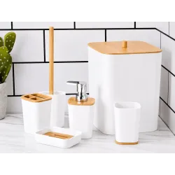 Zestaw łazienkowy biały szczotka do łazienki wc dozownik na mydło kosz-5907451390658
