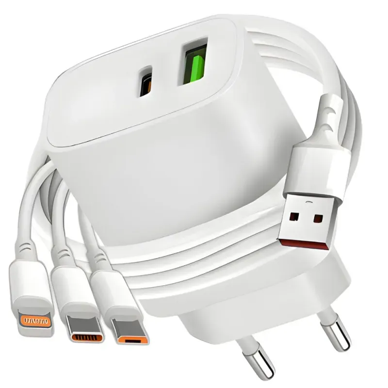 Szybka ładowarka do telefonu sieciowa 20w usb i usb-c + kabel 3w1 do iphone-5907451379684