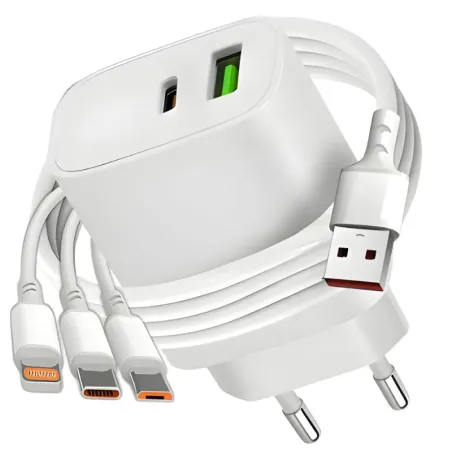 Szybka ładowarka do telefonu sieciowa 20w usb i usb-c + kabel 3w1 do iphone-5907451379684