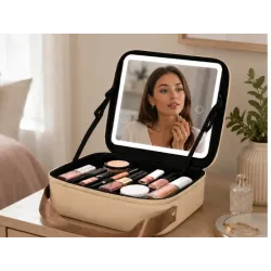 Kosmetyczka kuferek z lustrem podświetlenie led podróżna na kosmetyki etui-5907451382905