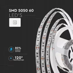 Taśma LED SMD 5mb 10,8W/54W zimna lub ciepła IP20 12V VT-5050 60/300-3800230621481