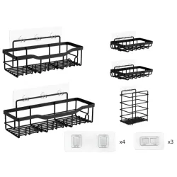 Półki łazienkowe wiszące na ścianę czarne metalowe ścienne 5szt zestaw-5907451382738