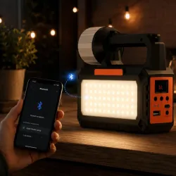 Lampa latarka solarna turystyczna led campingowa panel radio żarówki-5907451382141