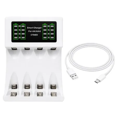 Ładowarka do akumulatorków paluszków AA AAA usb c lcd szybkie ładowanie-5907451391297