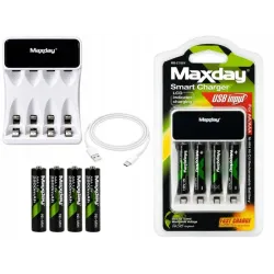 Ładowarka do akumulatorków AA AAA lcd + 4 akumulatorki AAA kabel USB-5907451391266