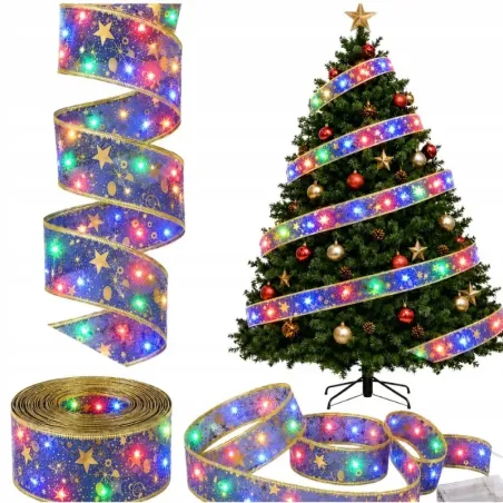 Świecąca wstążka led na choinkę 4m fioletowa dekoracja świąteczna 40 led-5907451382271