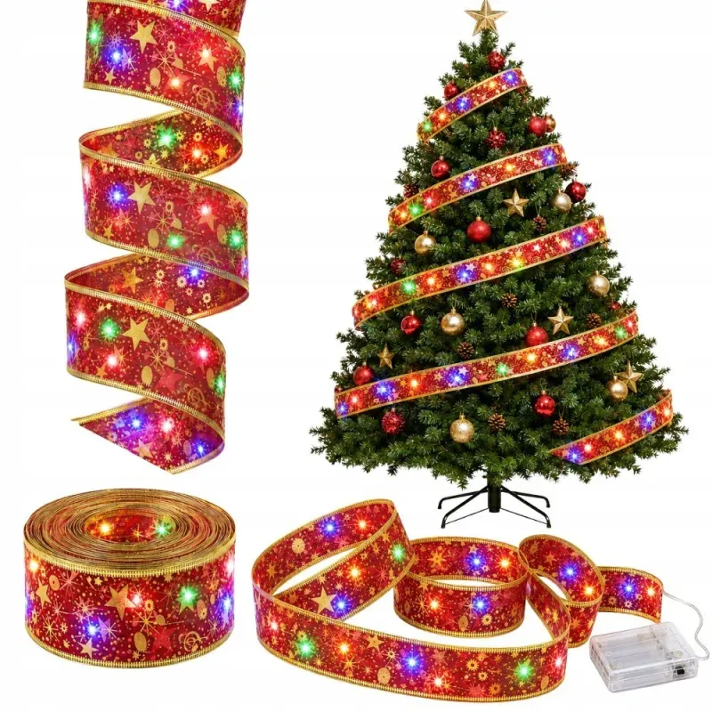 Świecąca wstążka led na choinkę 4m czerwona dekoracja świąteczna 40led-5907451382264