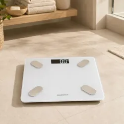Waga łazienkowa elektroniczna 180kg biała szklana analityczna slim fit-5907451391594