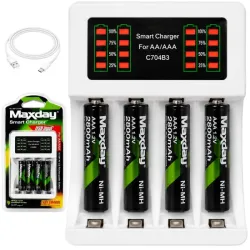Ładowarka do akumulatorków aa aaa led + 4 akumulatorki aaa kabel usb-c-5907451391242