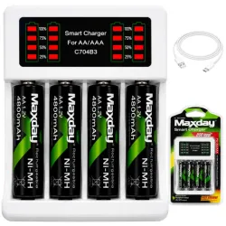 Ładowarka do akumulatorków aa aaa led + 4 akumulatorki aa kabel usb-c-5907451391235