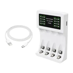 Ładowarka do akumulatorków aa aaa led + 4 akumulatorki aa kabel usb-c-5907451391235