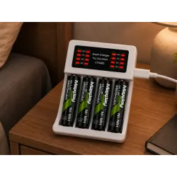 Ładowarka do akumulatorków aa aaa led + 4 akumulatorki aa kabel usb-c-5907451391235