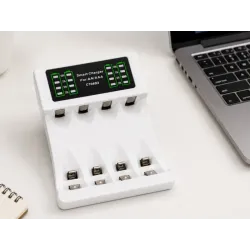 Ładowarka do akumulatorków aa aaa led + 4 akumulatorki aa kabel usb-c-5907451391235