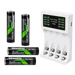 Ładowarka do akumulatorków aa aaa led + 4 akumulatorki aa kabel usb-c-5907451391235