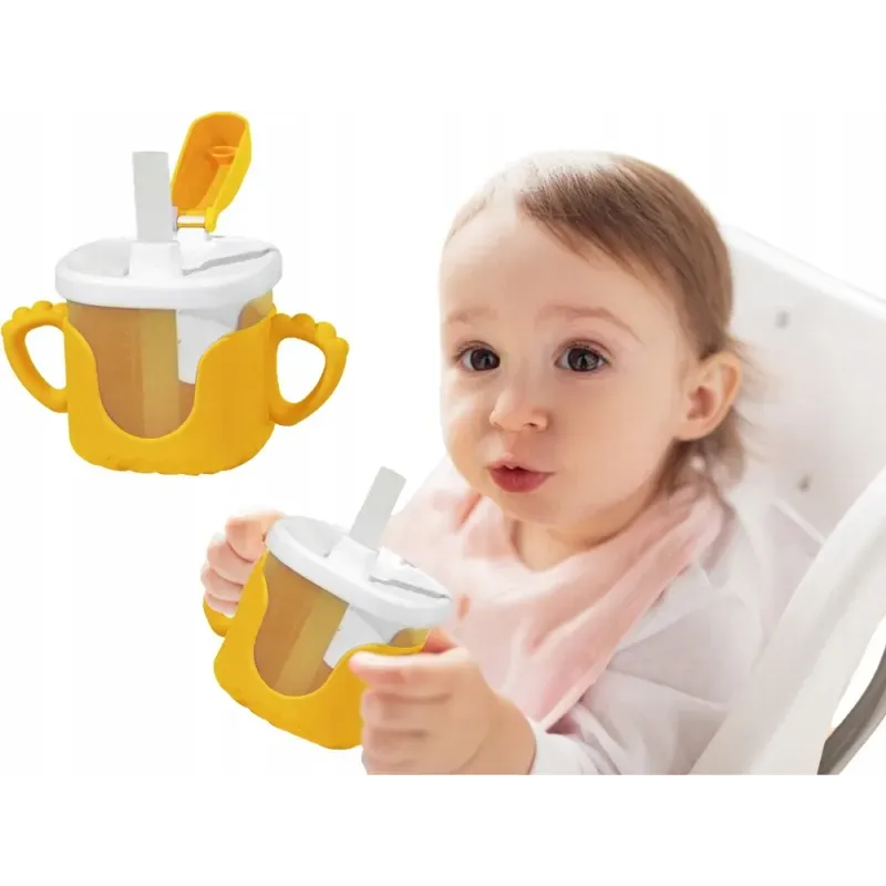 Kubek niekapek dla dziecka do picia silikonowe uchwyty 300ml ze słomką-5907451391754