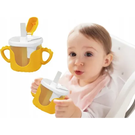 Kubek niekapek dla dziecka do picia silikonowe uchwyty 300ml ze słomką-5907451391754