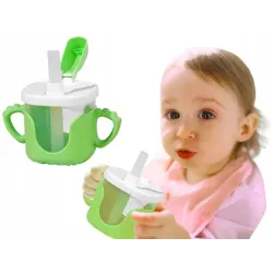 Kubek niekapek dla dziecka do picia silikonowe uchwyty 300ml ze słomką-5907451391747