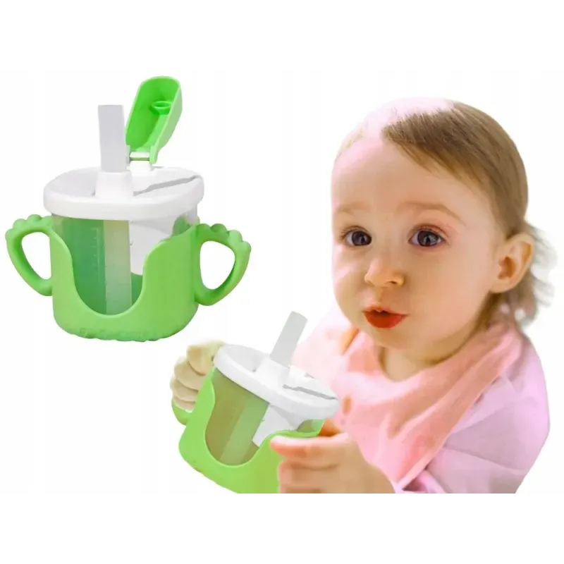 Kubek niekapek dla dziecka do picia silikonowe uchwyty 300ml ze słomką-5907451391747