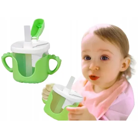 Kubek niekapek dla dziecka do picia silikonowe uchwyty 300ml ze słomką-5907451391747