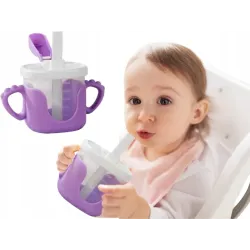 Kubek niekapek dla dziecka do picia silikonowe uchwyty 300ml ze słomką-5907451391730