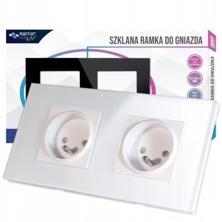 Gniazdo 230V/16A z ramką podwójne szklane białe lub czarne-5908263389649