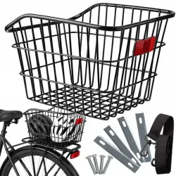 Koszyk rowerowy kosz na bagażnik z odblaskiem metalowy pojemny tylni-5907451379967