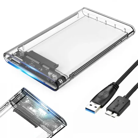 Obudowa dysku hdd ssd 2,5" usb 3.0 sata przezroczysta kieszeń-5907451330395
