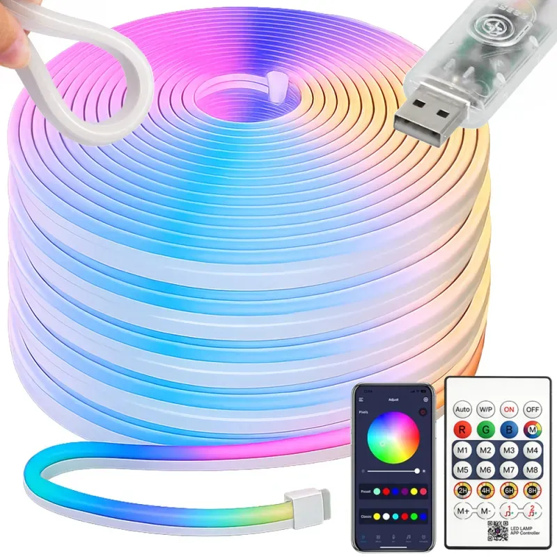Taśma neon 10m RGB bluetooth aplikacja pilot wodoodporna elastyczna-5907451386293