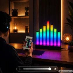 Lampka stojąca RGB kolorowy świecznik USB music sync aplikacja pilot-5907451392201