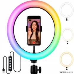 Lampa pierścieniowa led RGB ring uchwyt na telefon usb do nagrywania-5907451392249